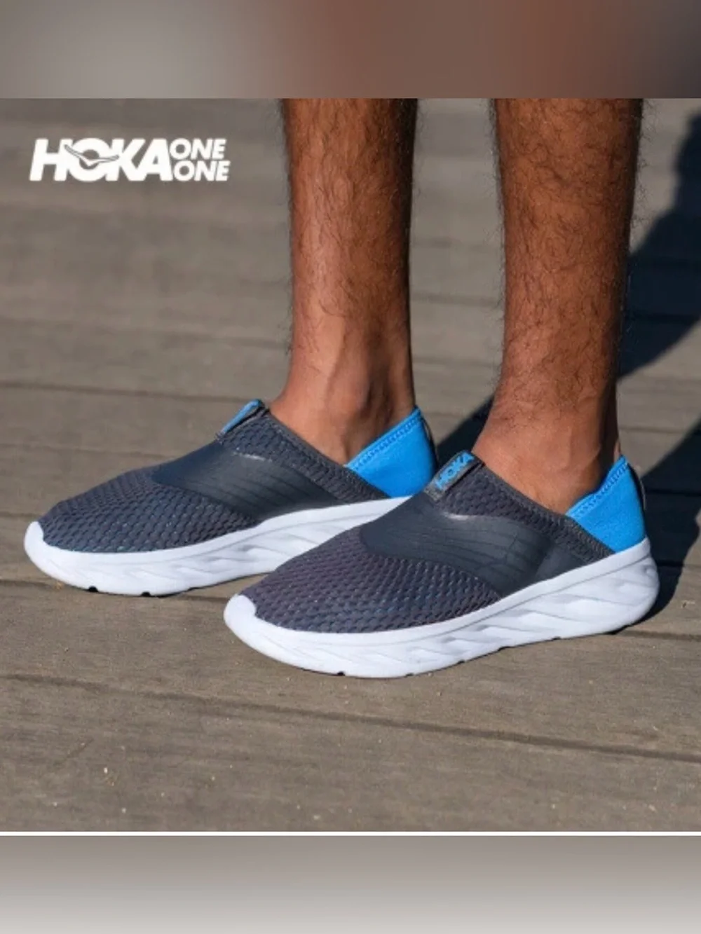 Hoka Gray Slip-On Mesh Sneakers with Teal Accents